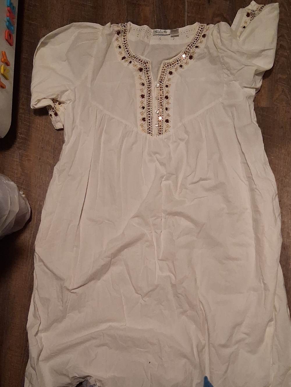 Boho Embellished Cream Women’s Peasant Dress Vintage